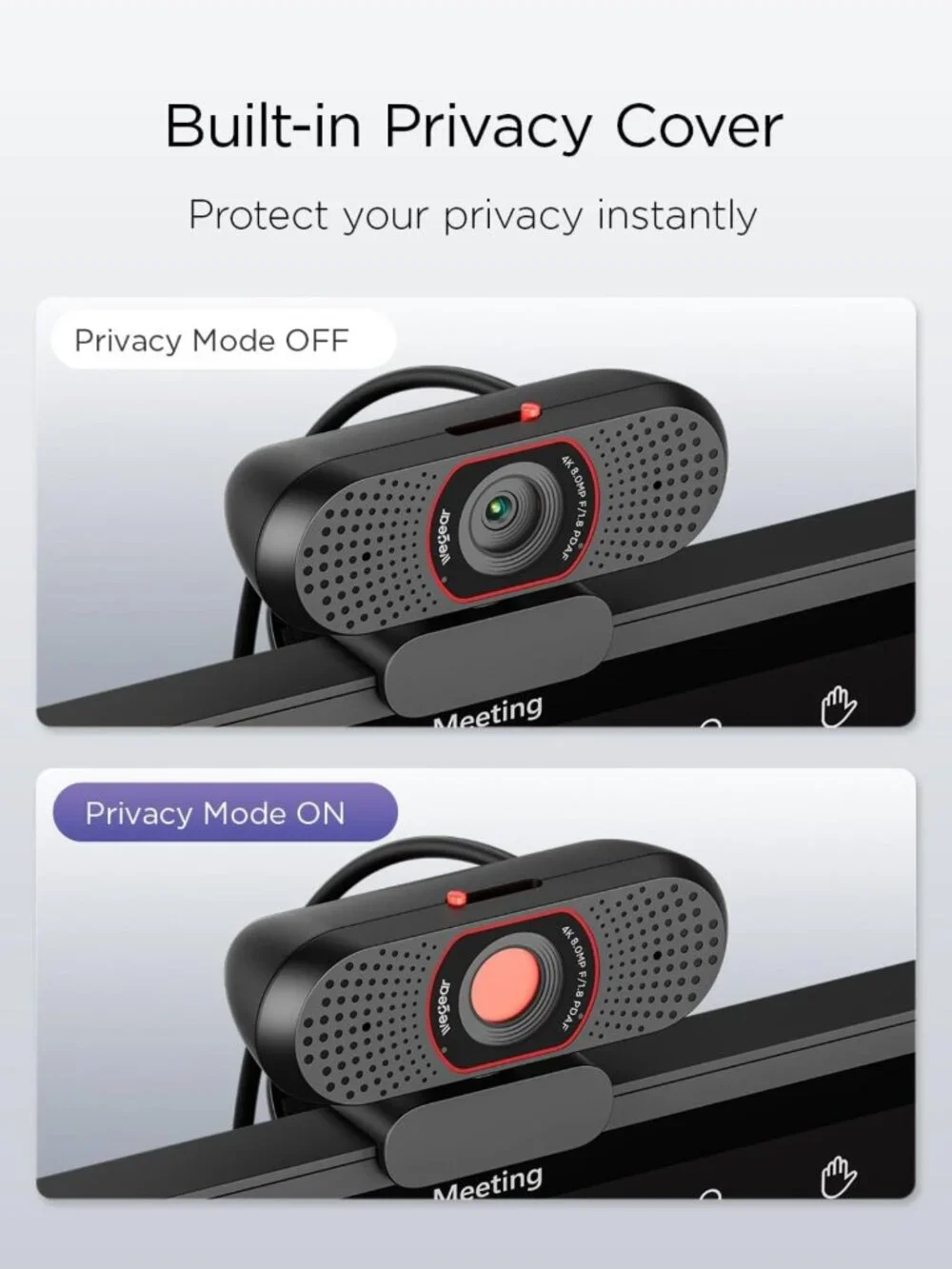4K USB Webcam for PC - 30FPS/60FPS, Autofocus, Dual Mics, Privacy Cover